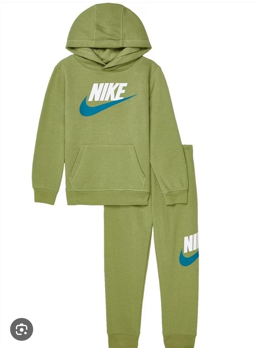 Nike | Kids Olive Green Hoodie & Jogger Set with Blue Swoosh